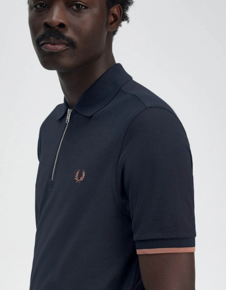 Mens Crepe Pique Zip Neck Polo Shirt