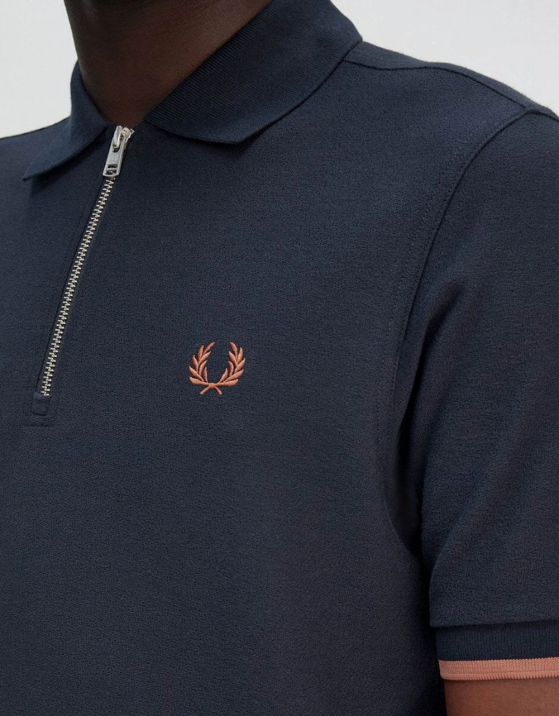 Mens Crepe Pique Zip Neck Polo Shirt