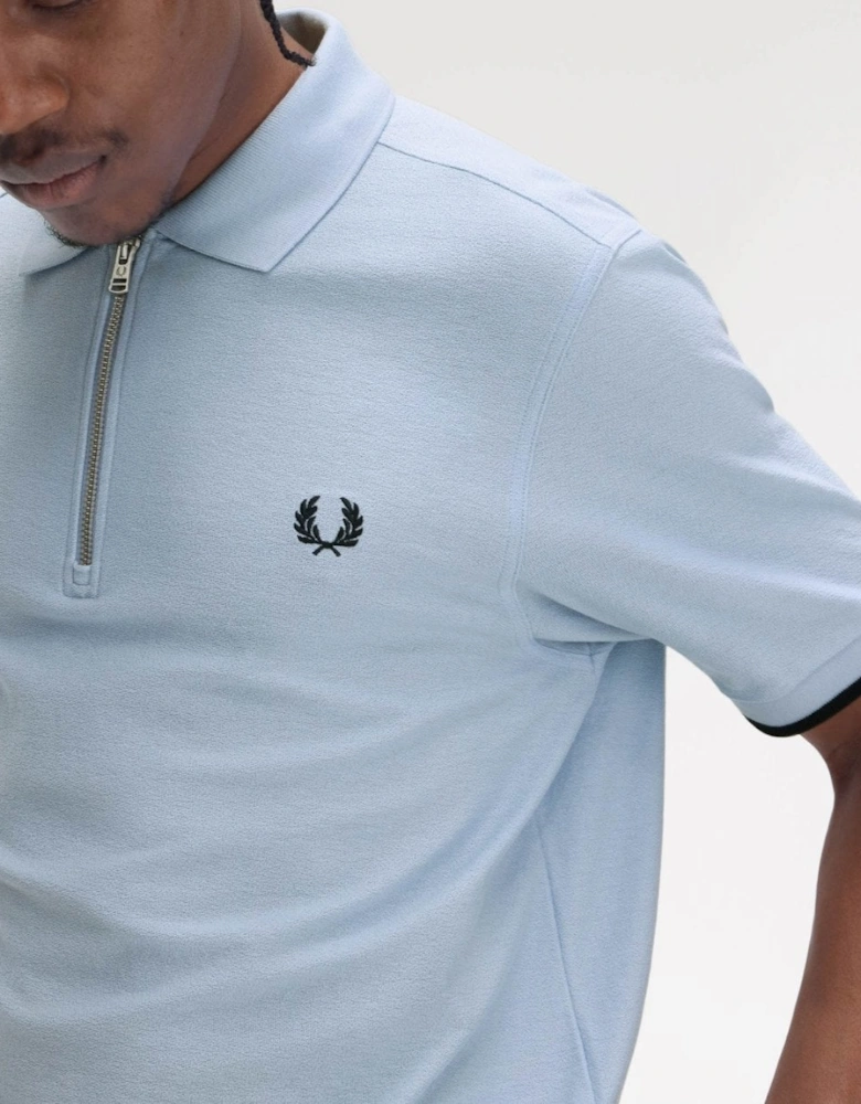 Mens Crepe Pique Zip Neck Polo Shirt