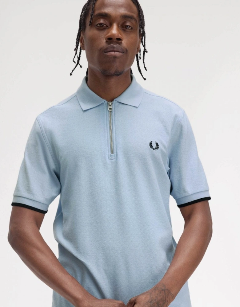 Mens Crepe Pique Zip Neck Polo Shirt