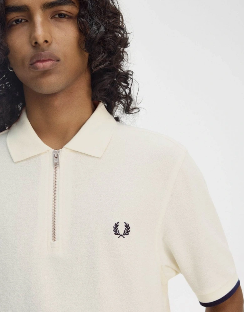 Mens Crepe Pique Zip Neck Polo Shirt