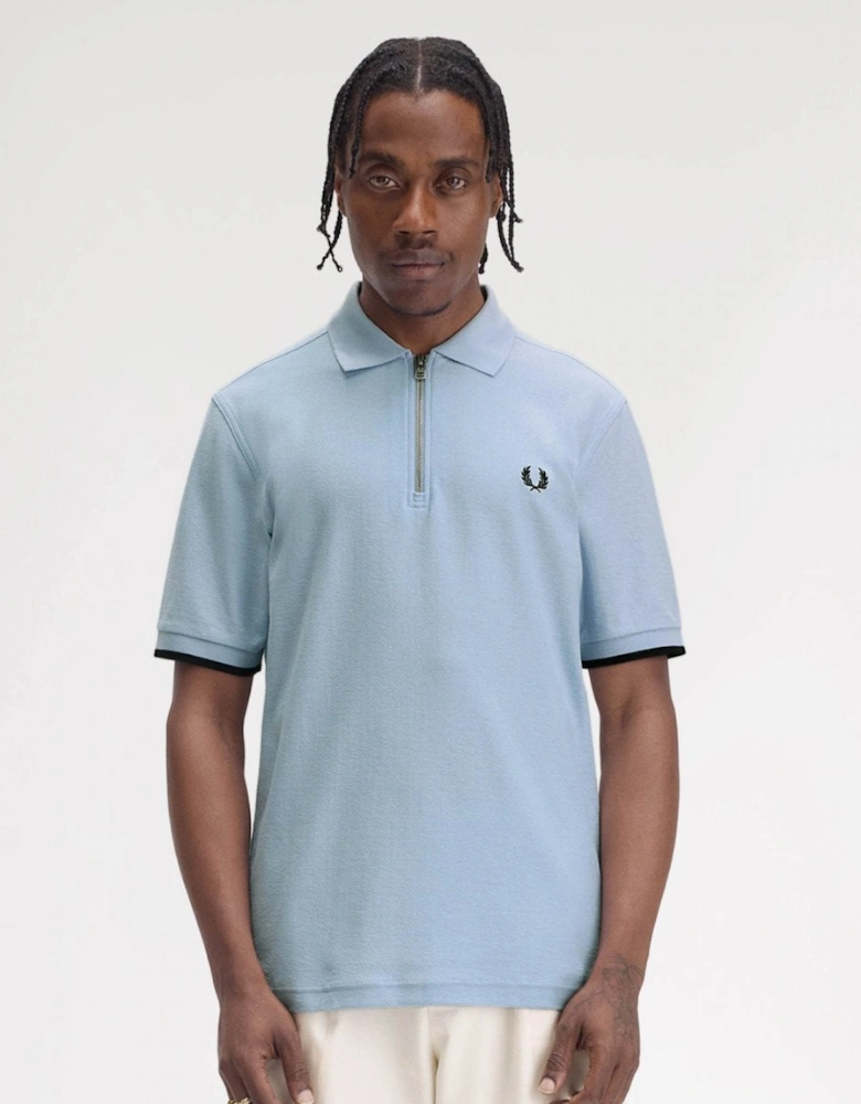 Mens Crepe Pique Zip Neck Polo Shirt