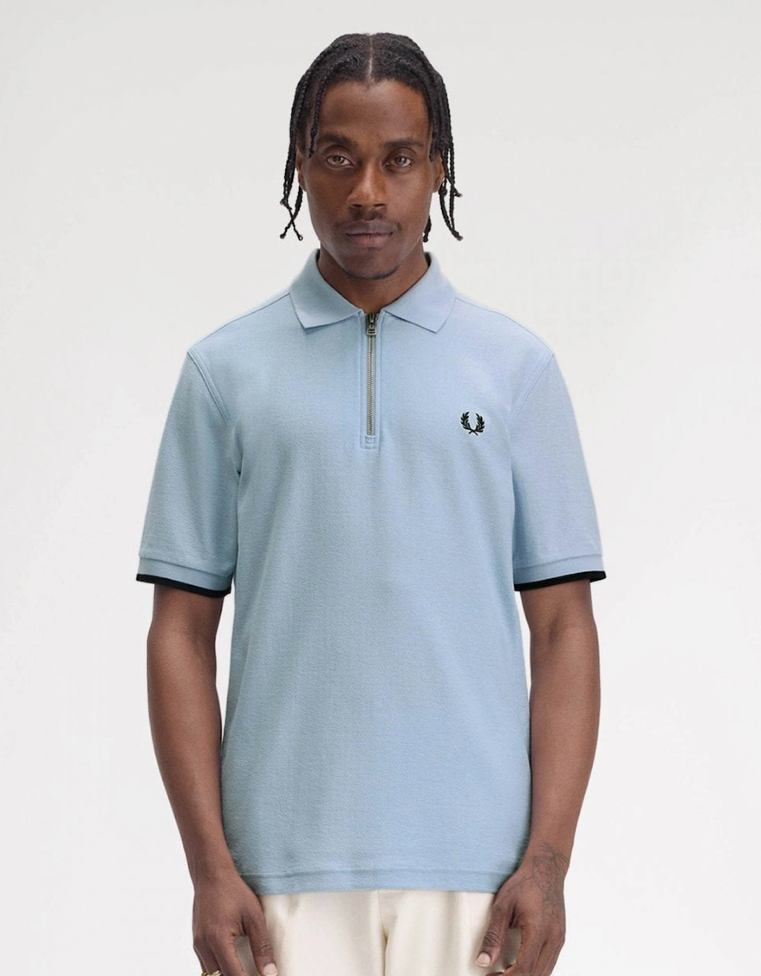 Mens Crepe Pique Zip Neck Polo Shirt, 8 of 7