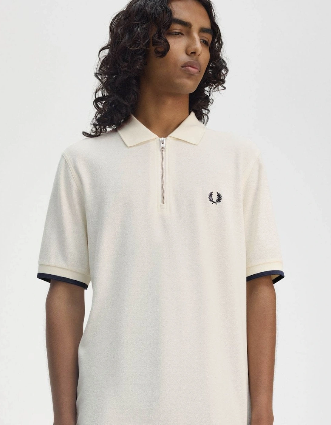 Mens Crepe Pique Zip Neck Polo Shirt