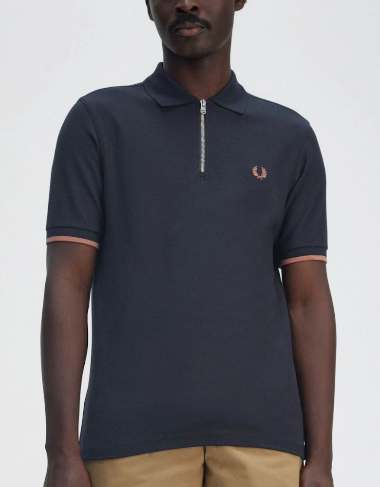 Mens Crepe Pique Zip Neck Polo Shirt
