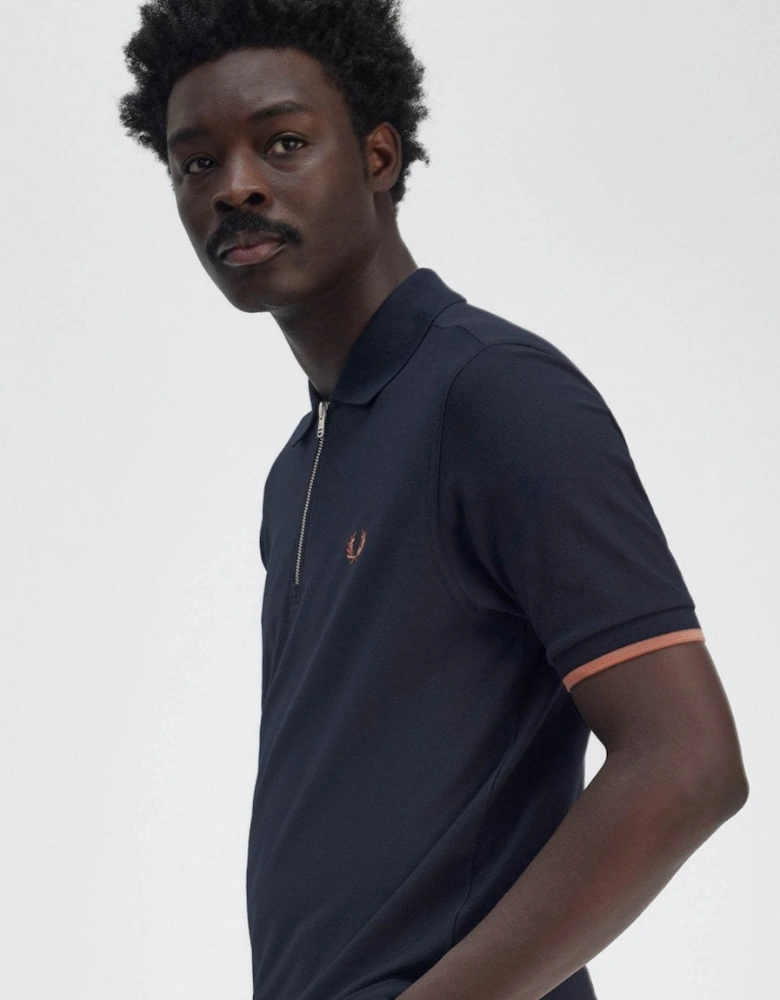 Mens Crepe Pique Zip Neck Polo Shirt