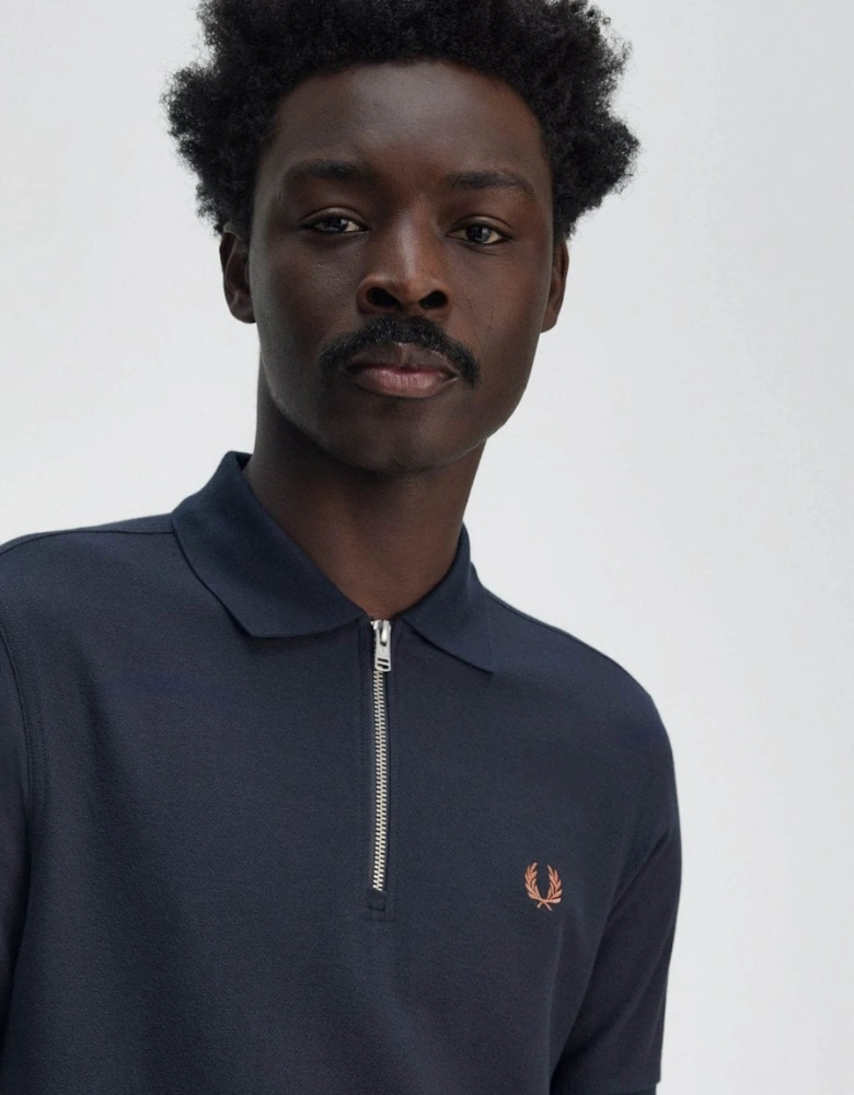 Mens Crepe Pique Zip Neck Polo Shirt