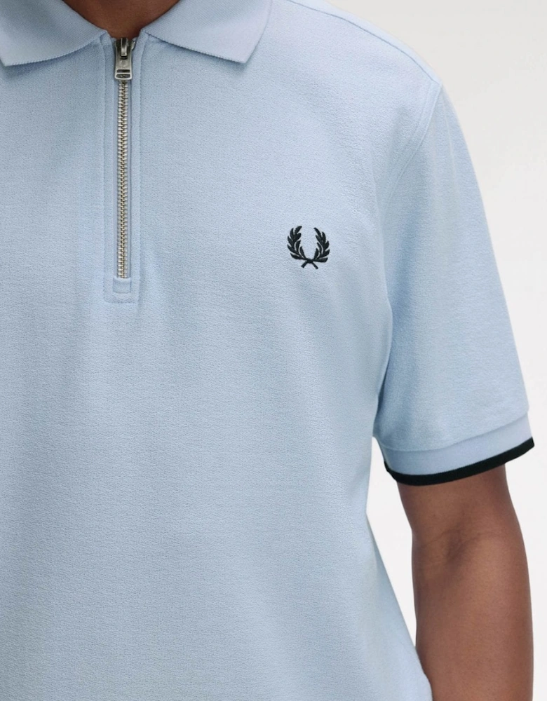 Mens Crepe Pique Zip Neck Polo Shirt