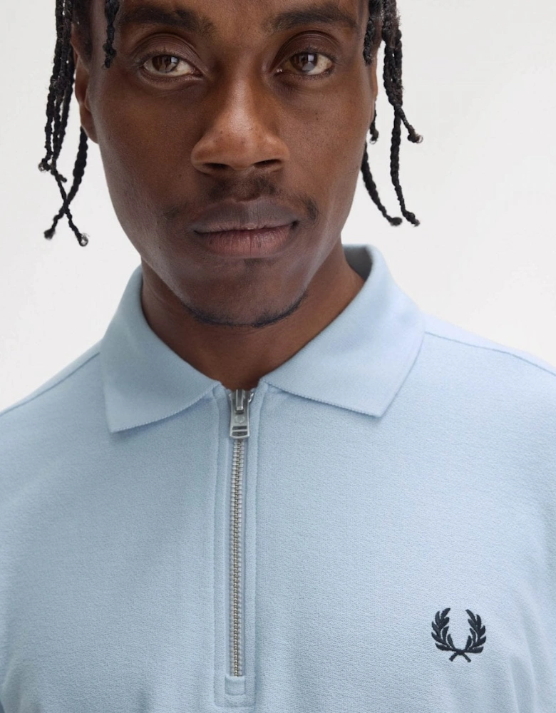 Mens Crepe Pique Zip Neck Polo Shirt
