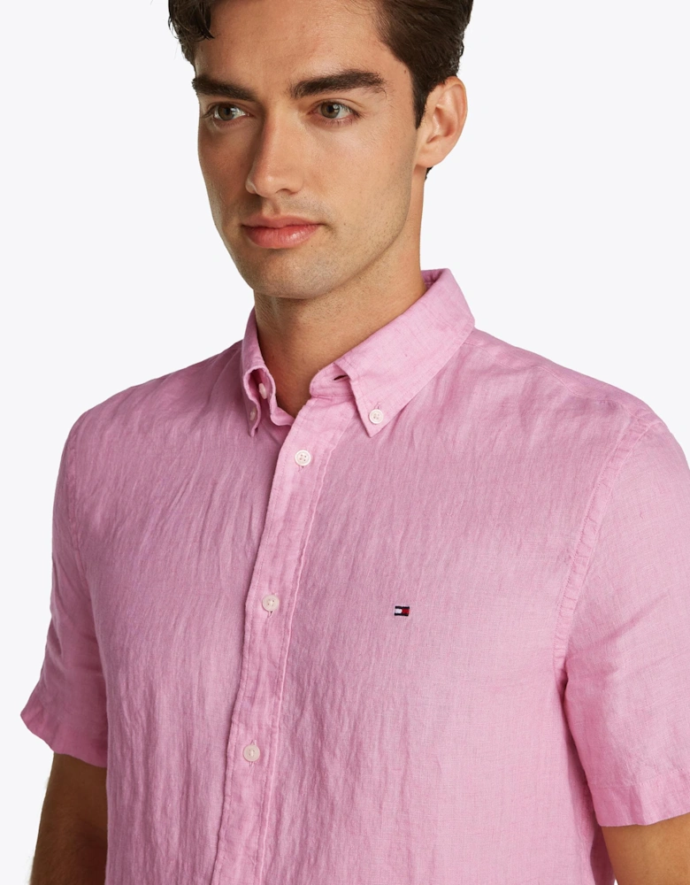 Pigment Dyed Linen Short Sleeve Mens Shirt