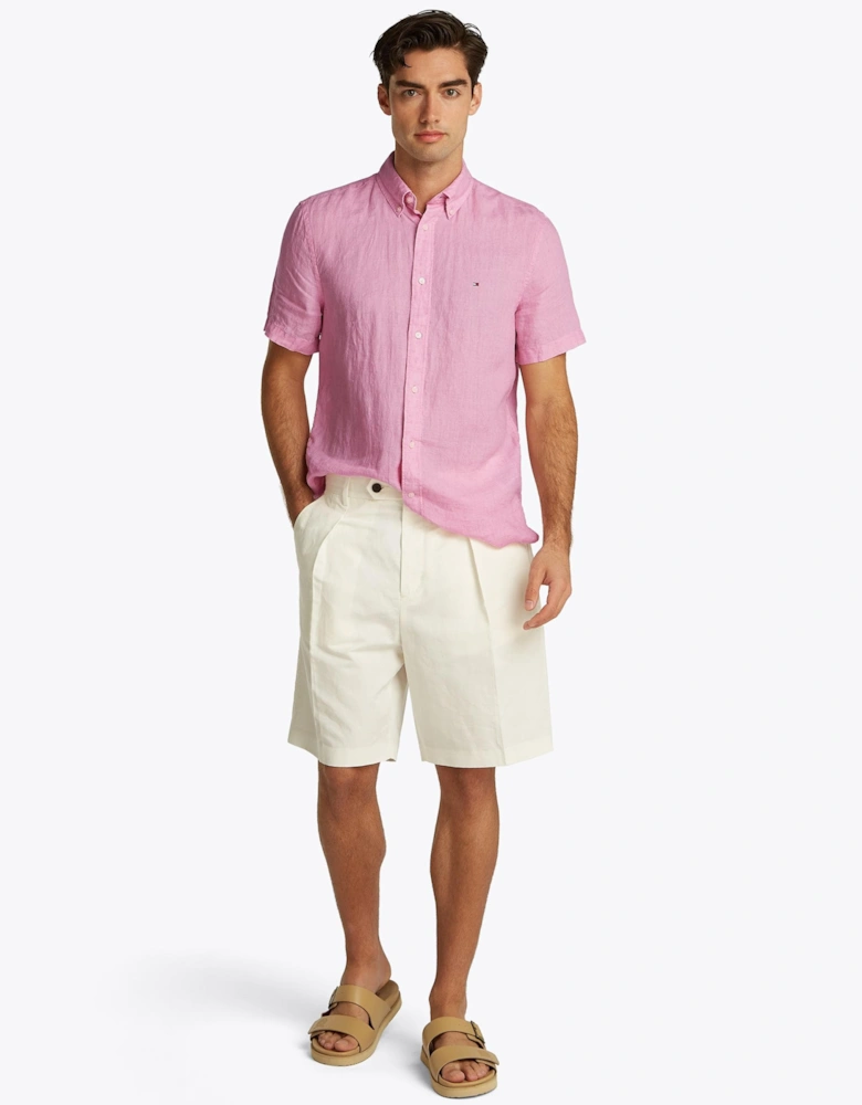 Pigment Dyed Linen Short Sleeve Mens Shirt