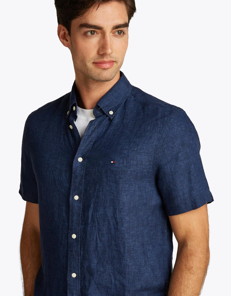 Pigment Dyed Linen Short Sleeve Mens Shirt