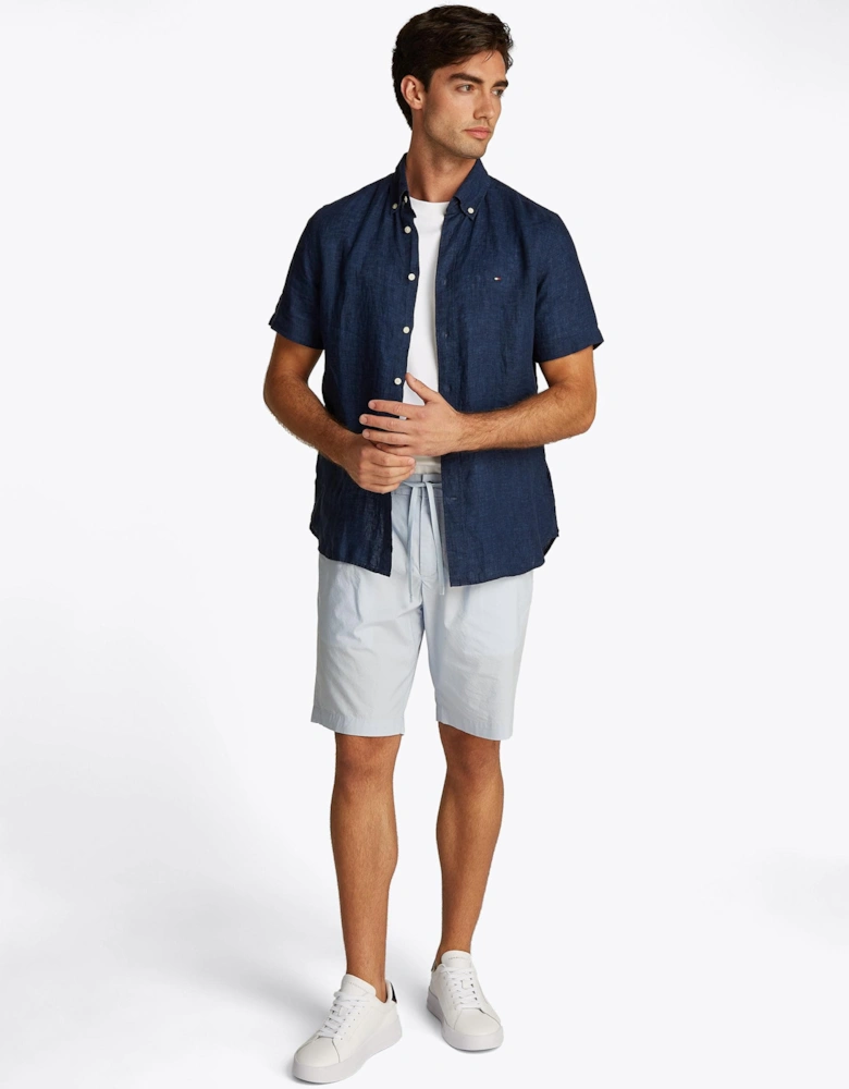 Pigment Dyed Linen Short Sleeve Mens Shirt