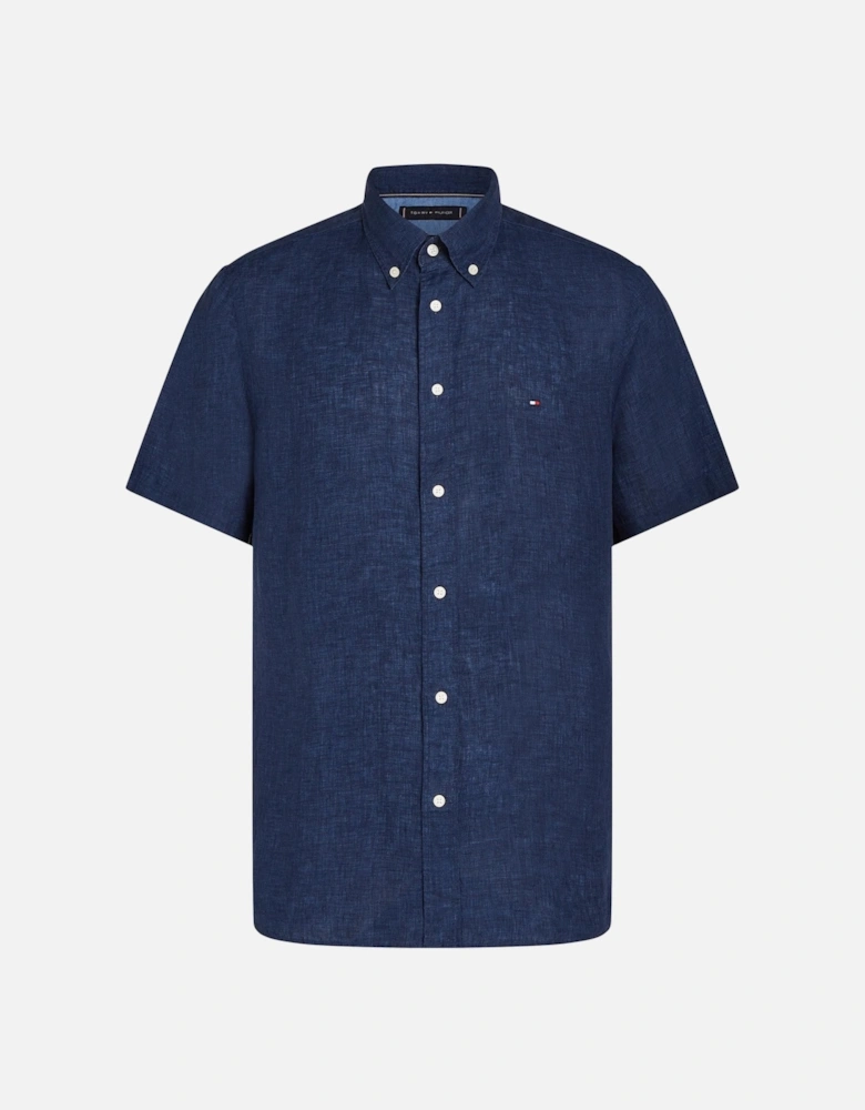 Pigment Dyed Linen Short Sleeve Mens Shirt