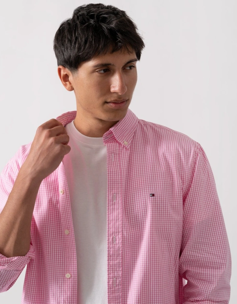 Flex Poplin Gingham Long Sleeve Mens Shirt