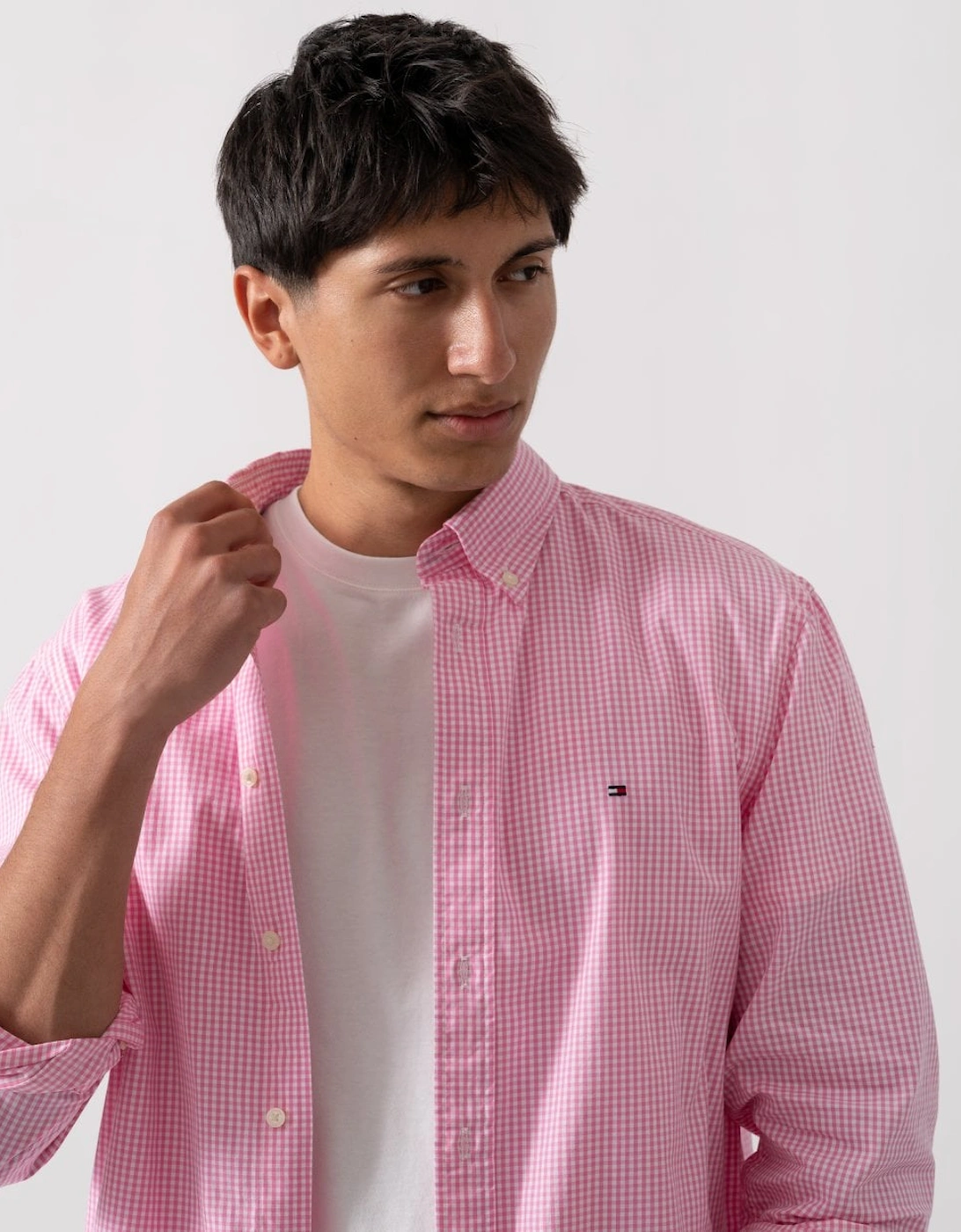 Flex Poplin Gingham Long Sleeve Mens Shirt