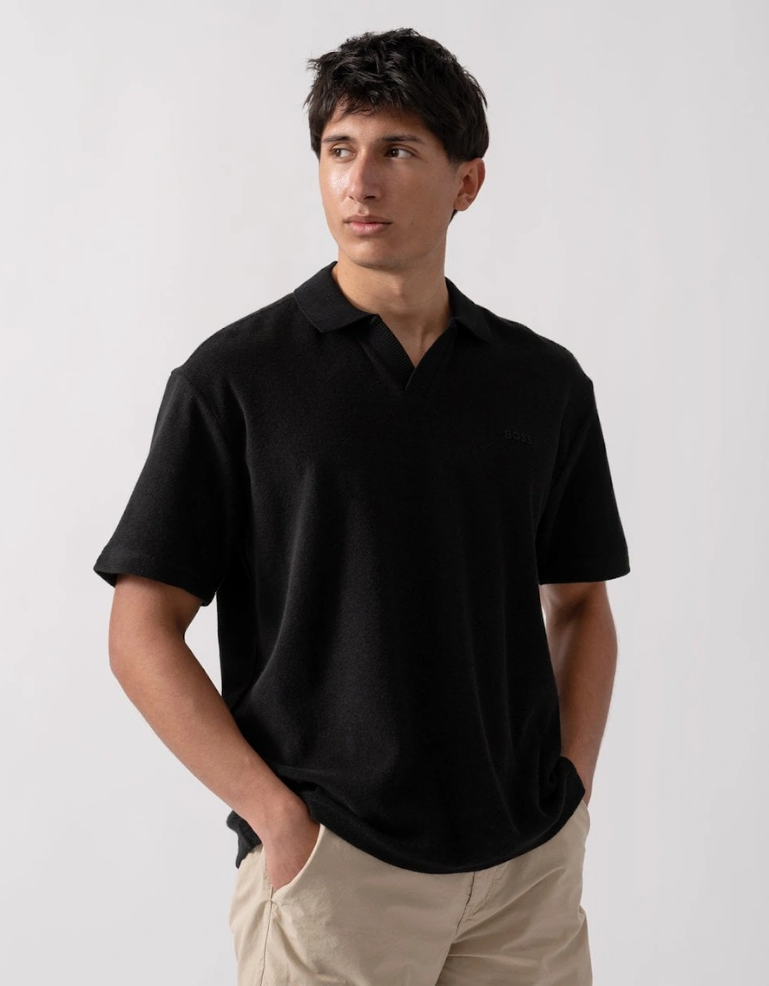 Men's BOSS Orange Doubletowel Mens Polo Shirt - Black 001 - Size: L