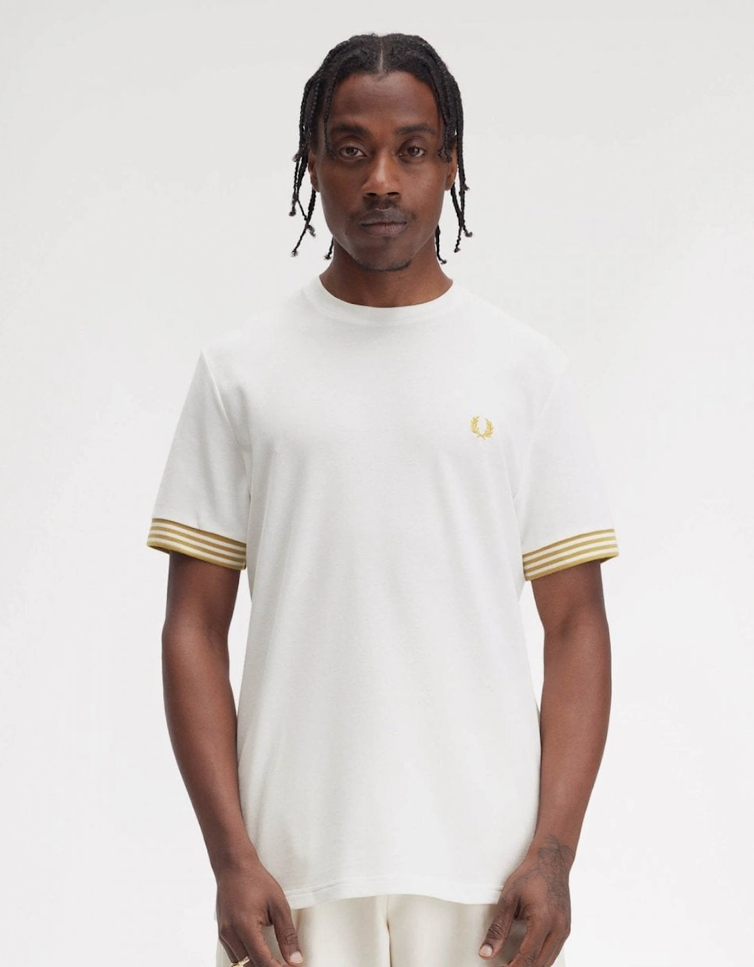 Men's Fred Perry Mens Striped Cuff T-Shirt - Snow White 129 - Size: 40