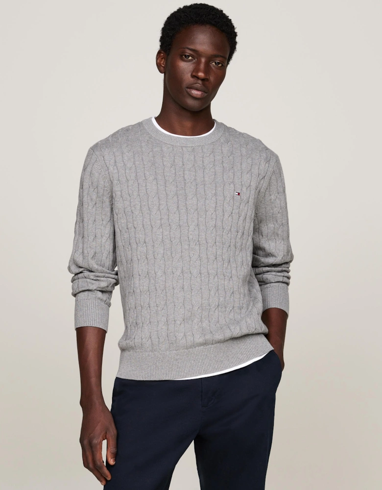 Classic Cable Mens Crew Jumper - Medium Grey Heather