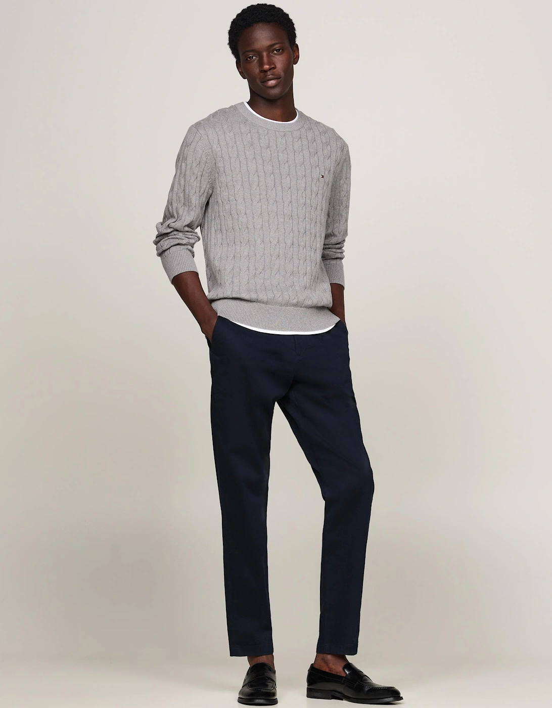 Classic Cable Mens Crew Jumper - Medium Grey Heather