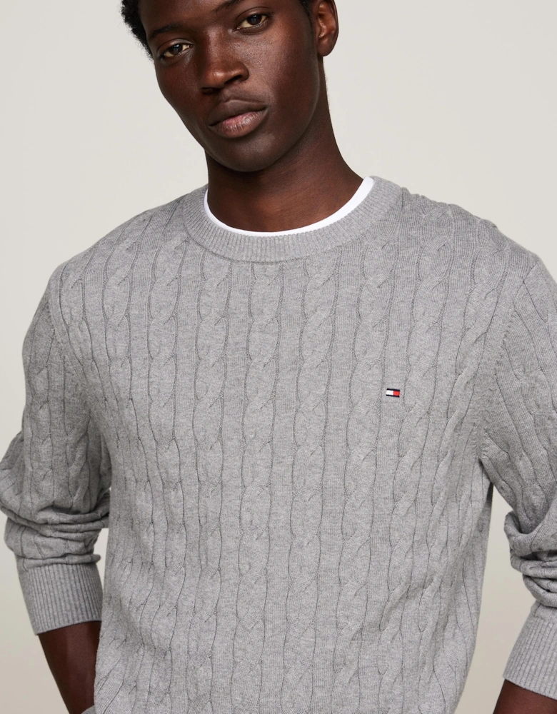 Classic Cable Mens Crew Jumper - Medium Grey Heather