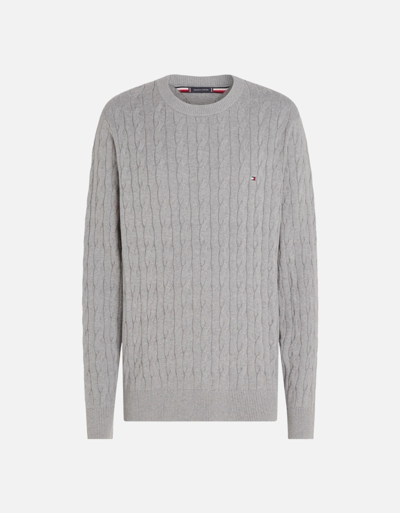 Classic Cable Mens Crew Jumper - Medium Grey Heather