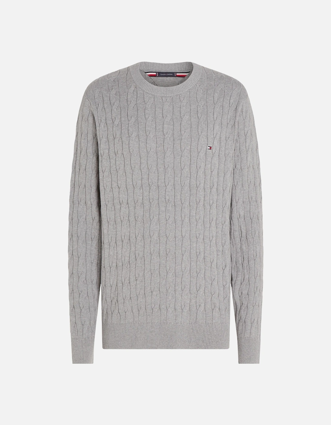 Classic Cable Mens Crew Jumper - Medium Grey Heather