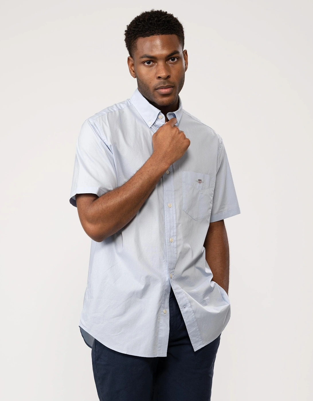 Men's GANT Mens Regular Fit Short Sleeve Poplin Shirt - 455 Light Blue - White - Size: 44/Regular