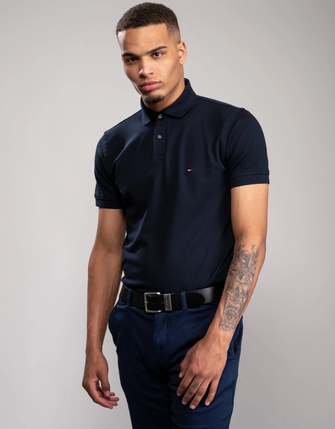 Tommy Hilfiger Men's Blue/Black 1985 Regular Fit Polo - Desert Sky - Size Regular/36