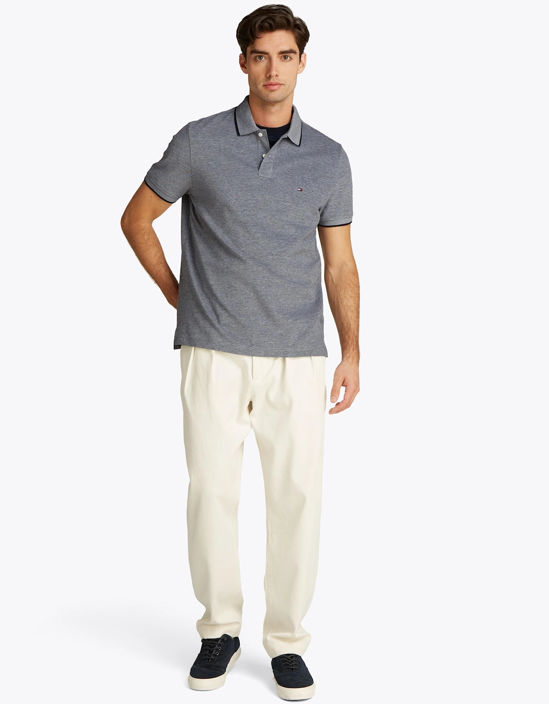 Tommy Hilfiger Men's Blue/Black Oxford Two Tone Tipped Polo - : 42/Regular Xl