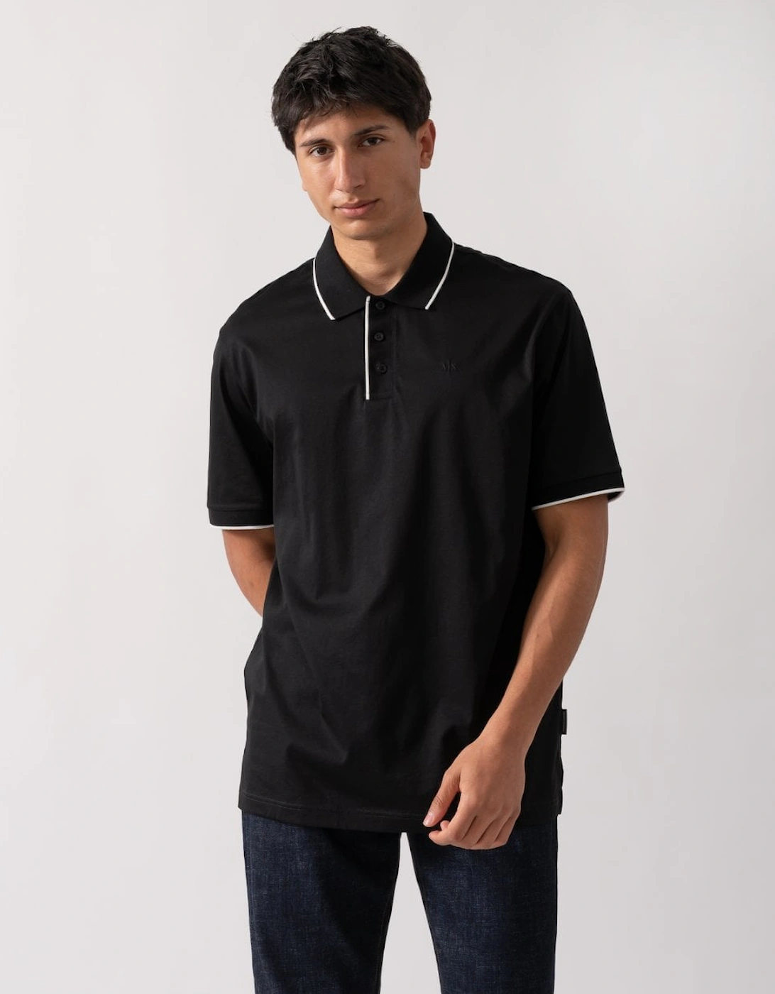 Armani Exchange Men's Black A|X Monogram Contrast Tipped Polo Shirt - Uc001 - : 42 Xl