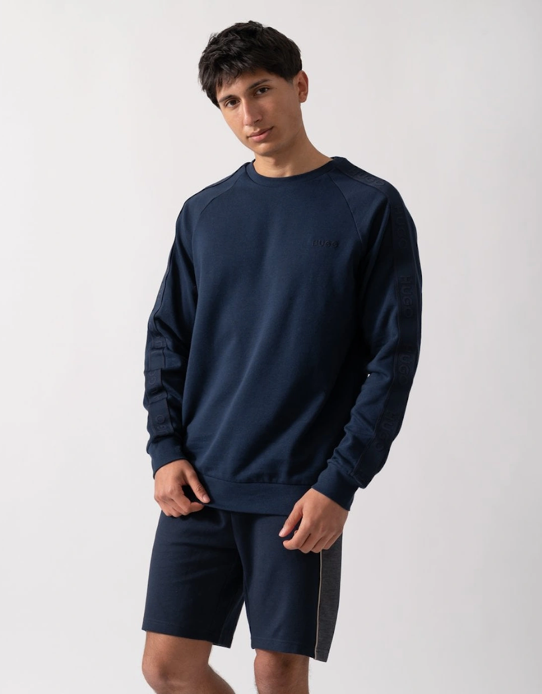 HUGO LIAM Mens Crew Neck Sweatshirt with Logo Tape, 6 of 5