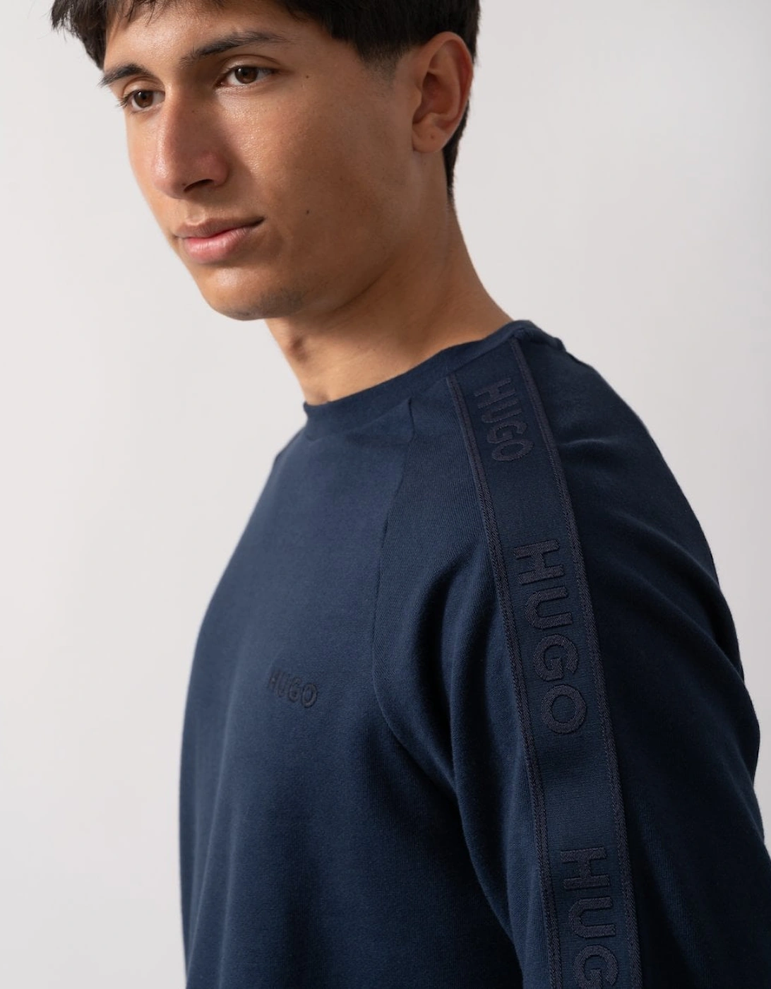 HUGO LIAM Mens Crew Neck Sweatshirt with Logo Tape