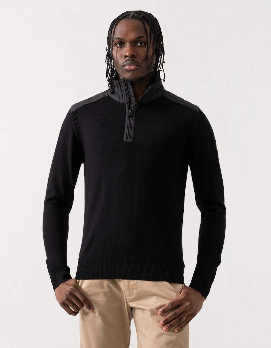 Belstaff Men's Black Kilmington Merino Wool Quarter Zip Jumper  38 M