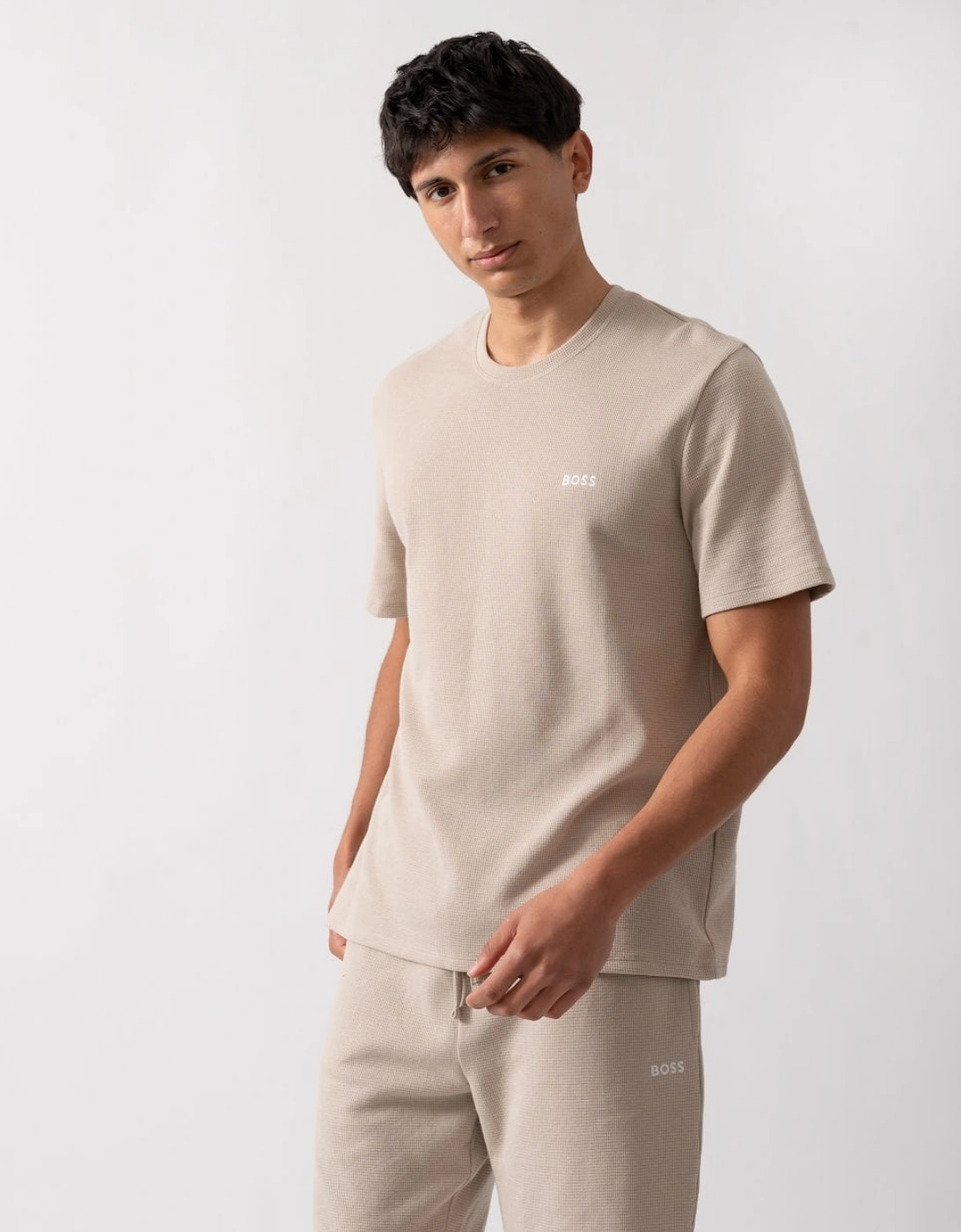 BOSS Orange Waffle Mens Cotton-Blend Pyjama T-Shirt with Embroidered Logo, 5 of 4