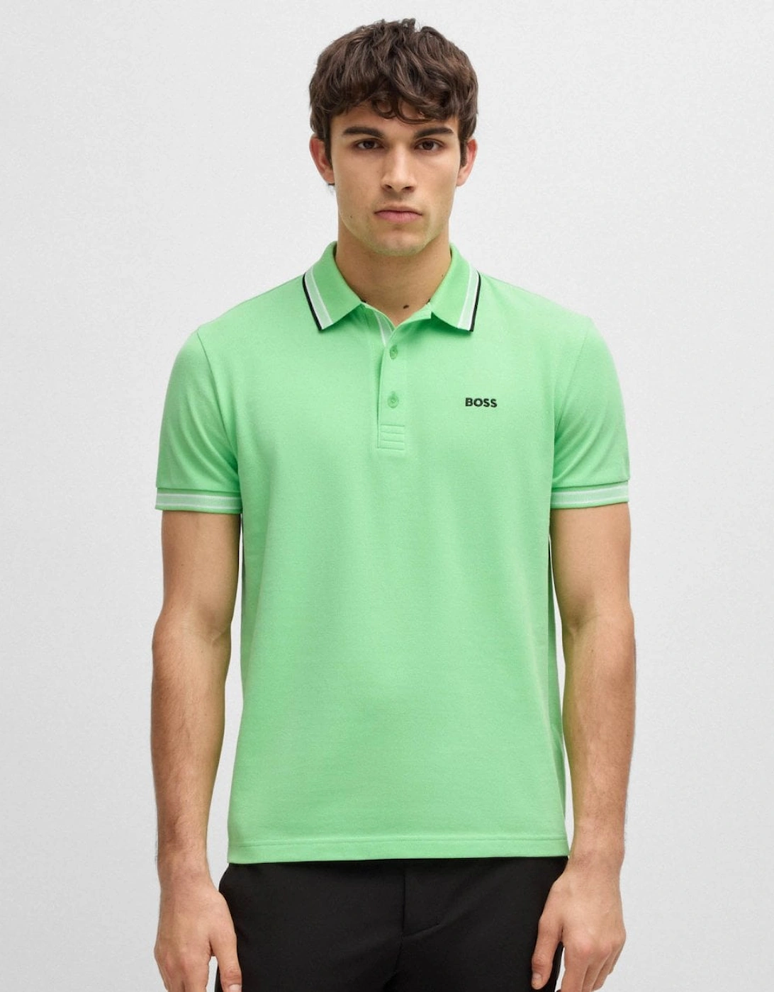 Hugo Boss Men's Boss Green Paddy Mens Cotton-Piqué Polo Shirt With Contrast Logo - Medium Green 319 - Size, 42