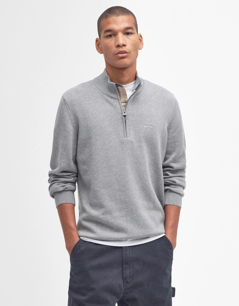 Cotton Mens Half Zip Jumper - Grey Marl