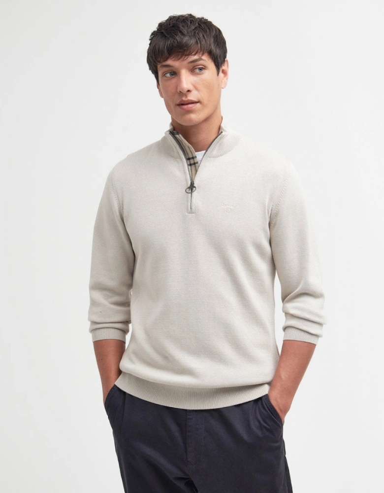 Cotton Mens Half Zip Jumper - Mist
