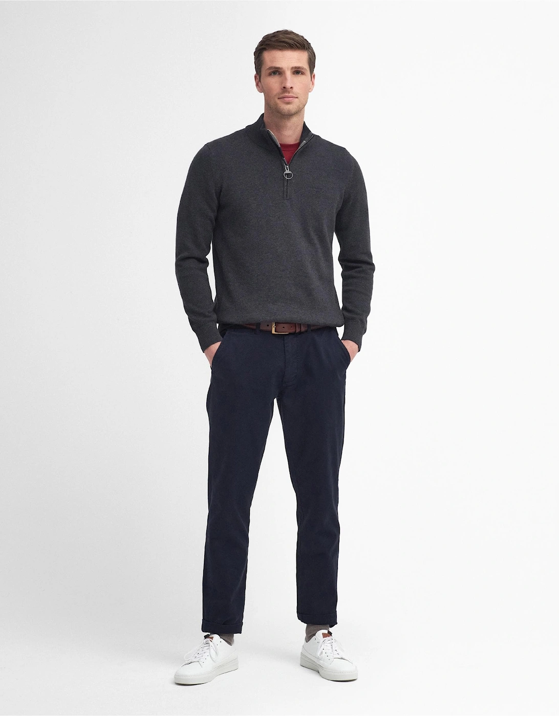 Cotton Mens Half Zip Jumper - Charcoal