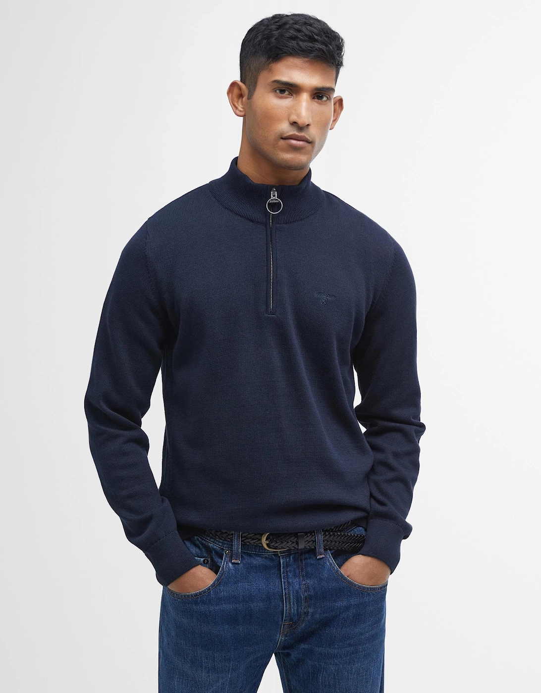 Cotton Mens Half Zip Jumper - Navy, 8 of 7