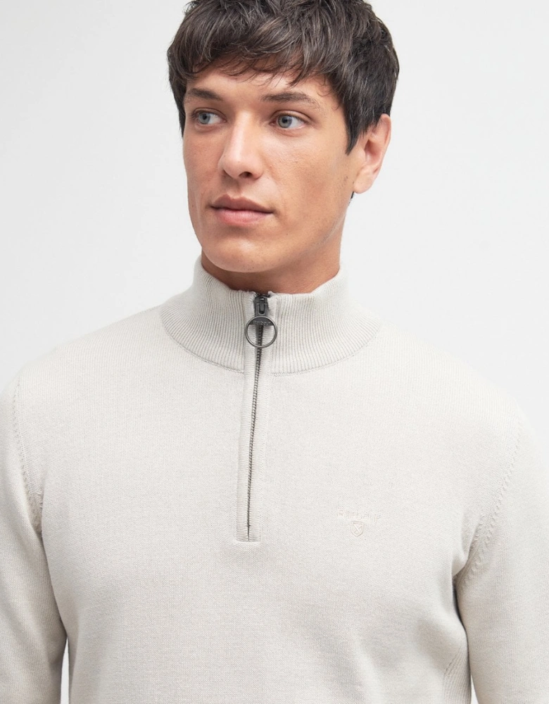 Cotton Mens Half Zip Jumper - Mist