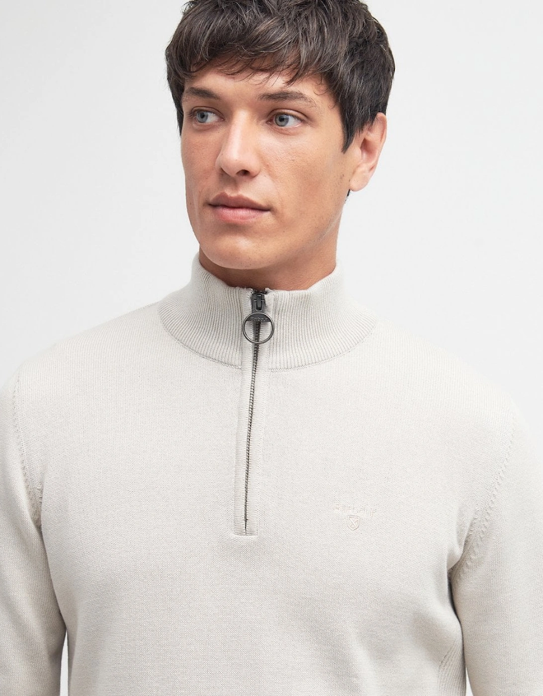 Cotton Mens Half Zip Jumper - Mist