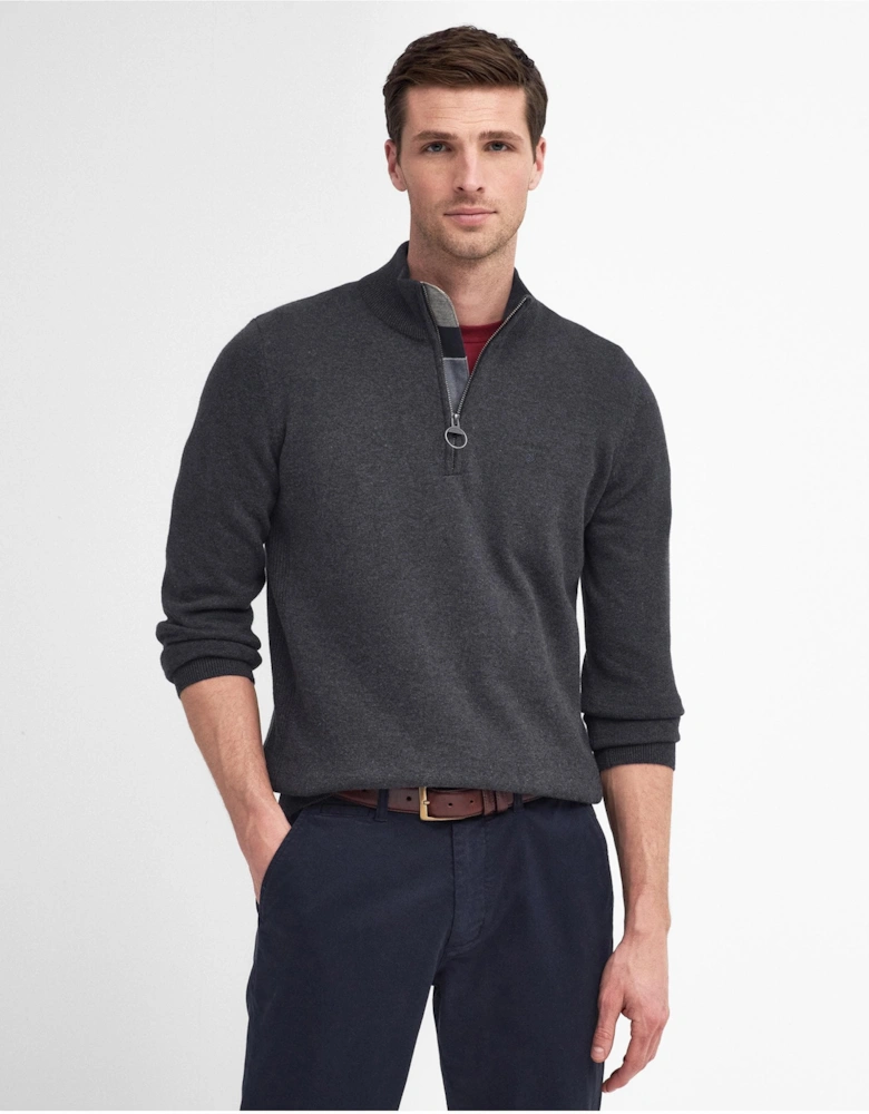 Cotton Mens Half Zip Jumper - Charcoal