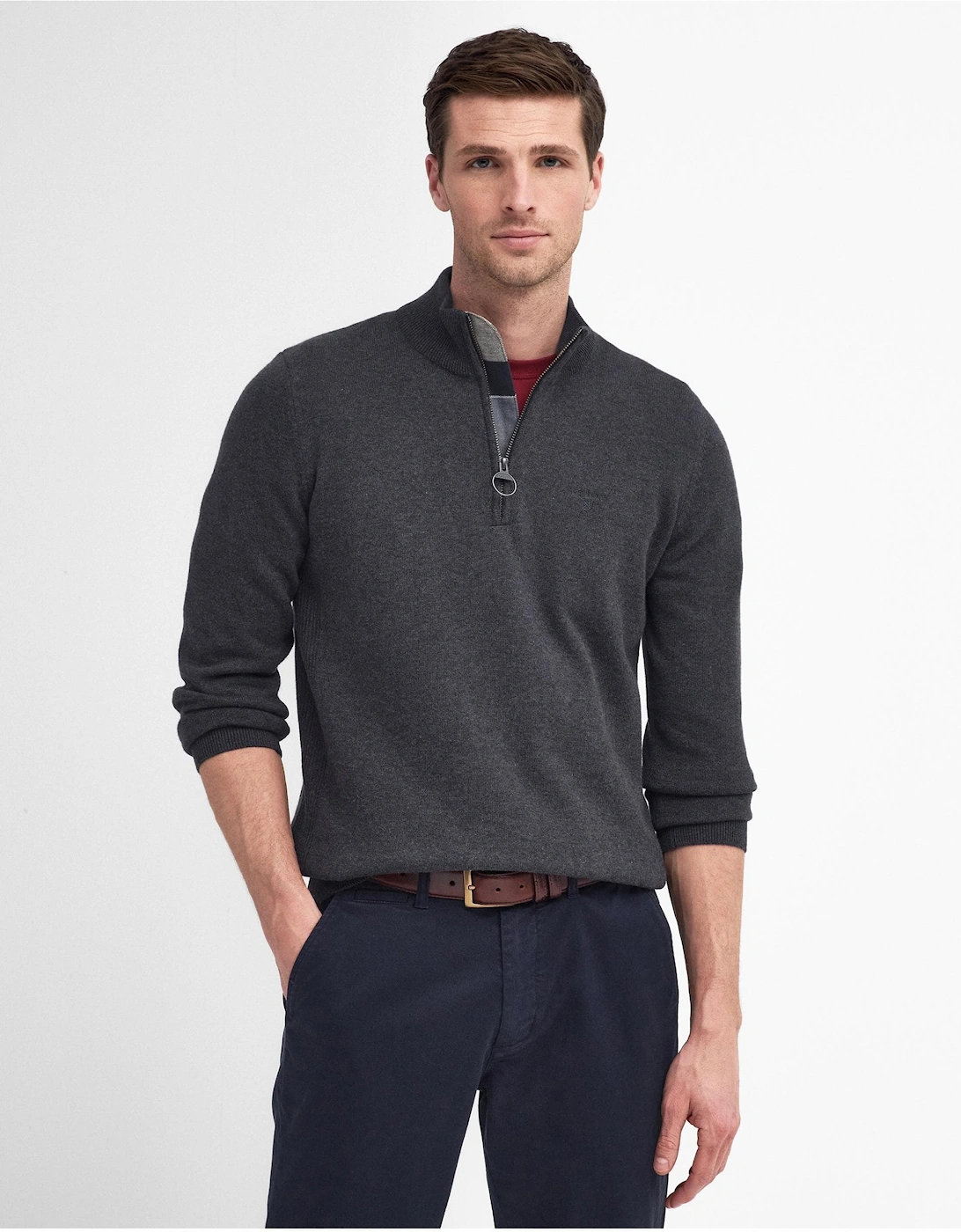 Cotton Mens Half Zip Jumper - Charcoal, 8 of 7