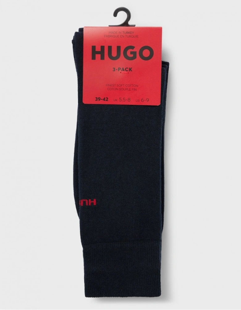 HUGO Mens 3-Pack of Regular Length Socks with Logo Details NOS
