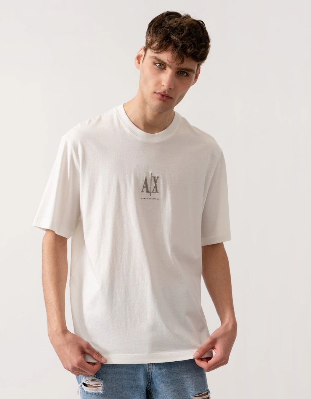 Armani Exchange Men's White Embroidered A|X Centre Logo T-Shirt - : 42/Regular Xl
