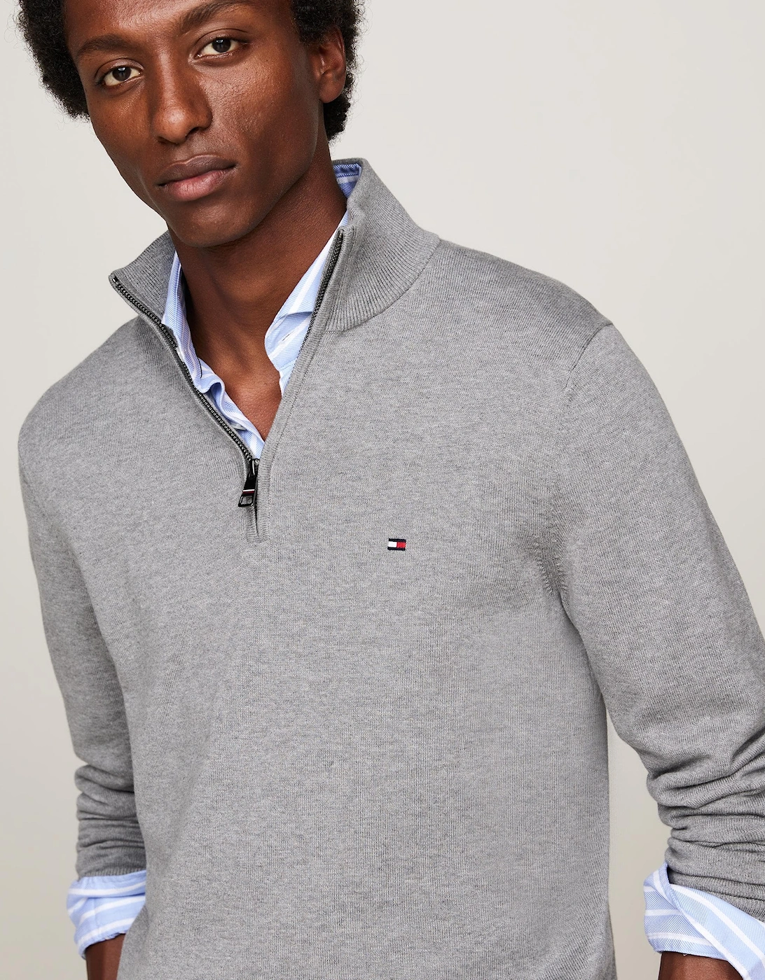 Essential Cotton 1/4 Zip Mock Mens Sweatshirt - Medium Grey Heather