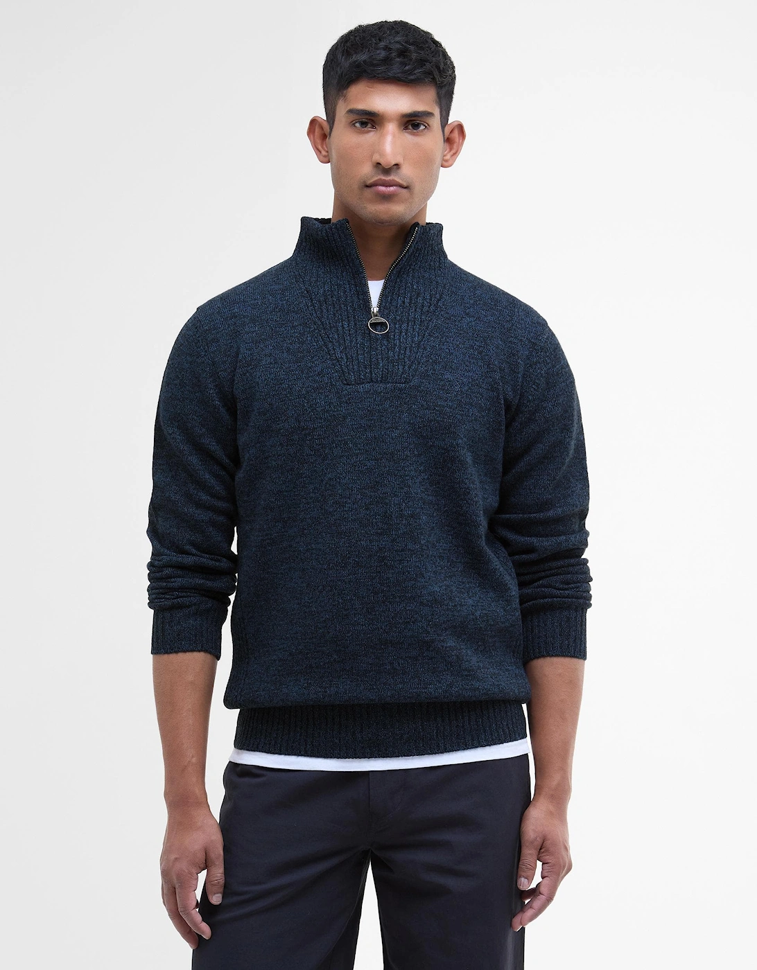 Essential Lambswool Mens Half-Zip Jumper - Navy Mix, 8 of 7