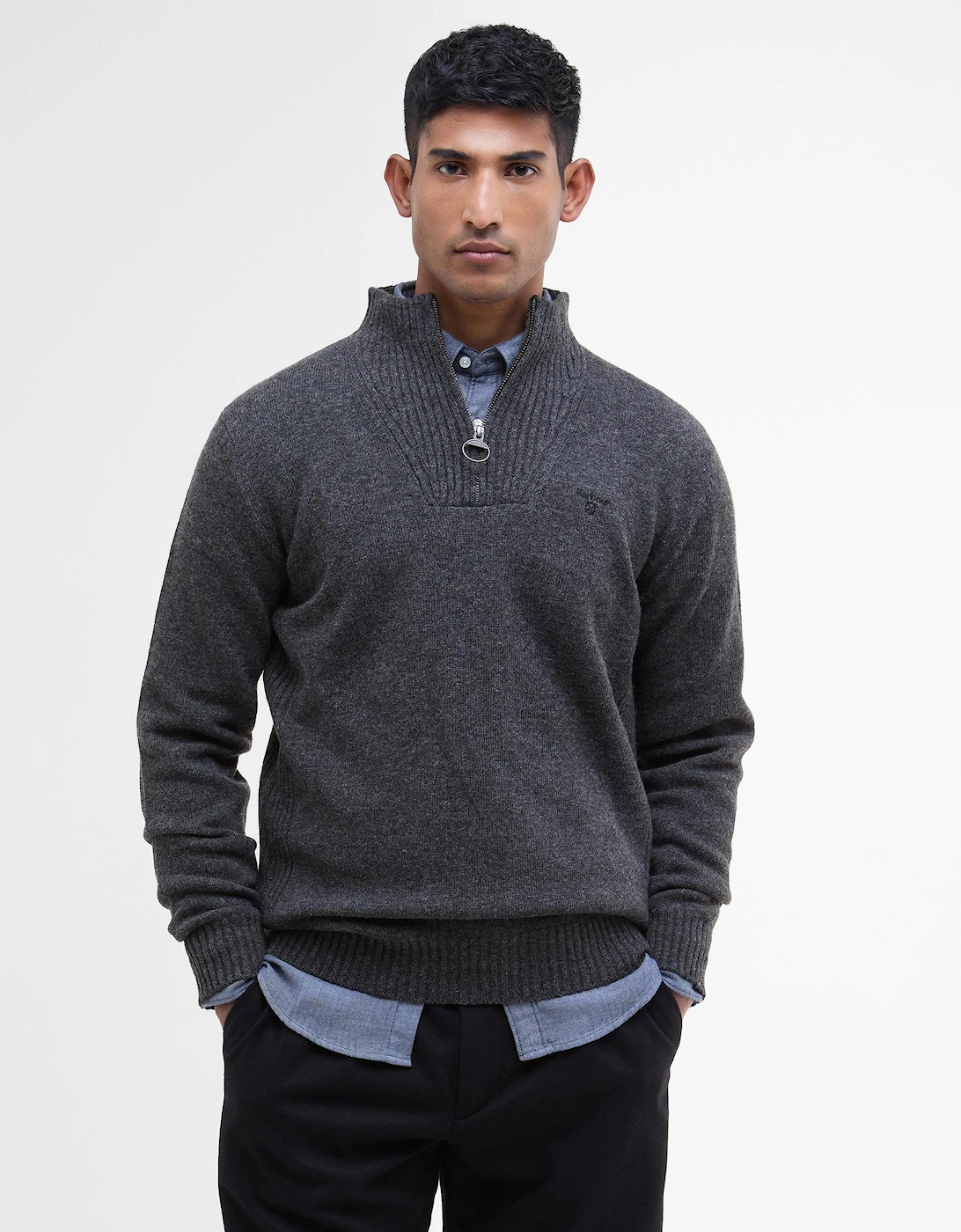Essential Lambswool Mens Half-Zip Jumper - Charcoal, 8 of 7