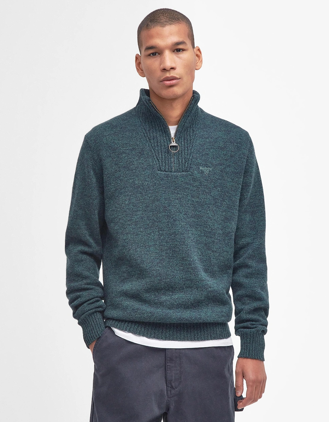 Essential Lambswool Mens Half-Zip Jumper - Seaweed Mix, 6 of 5